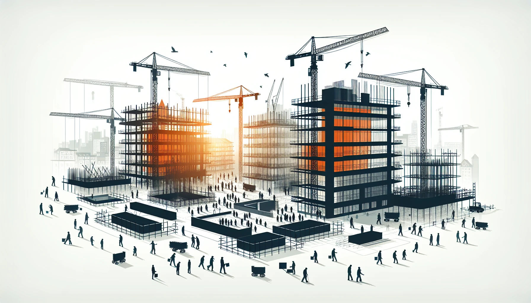 BIM and construction management process at a bustling site