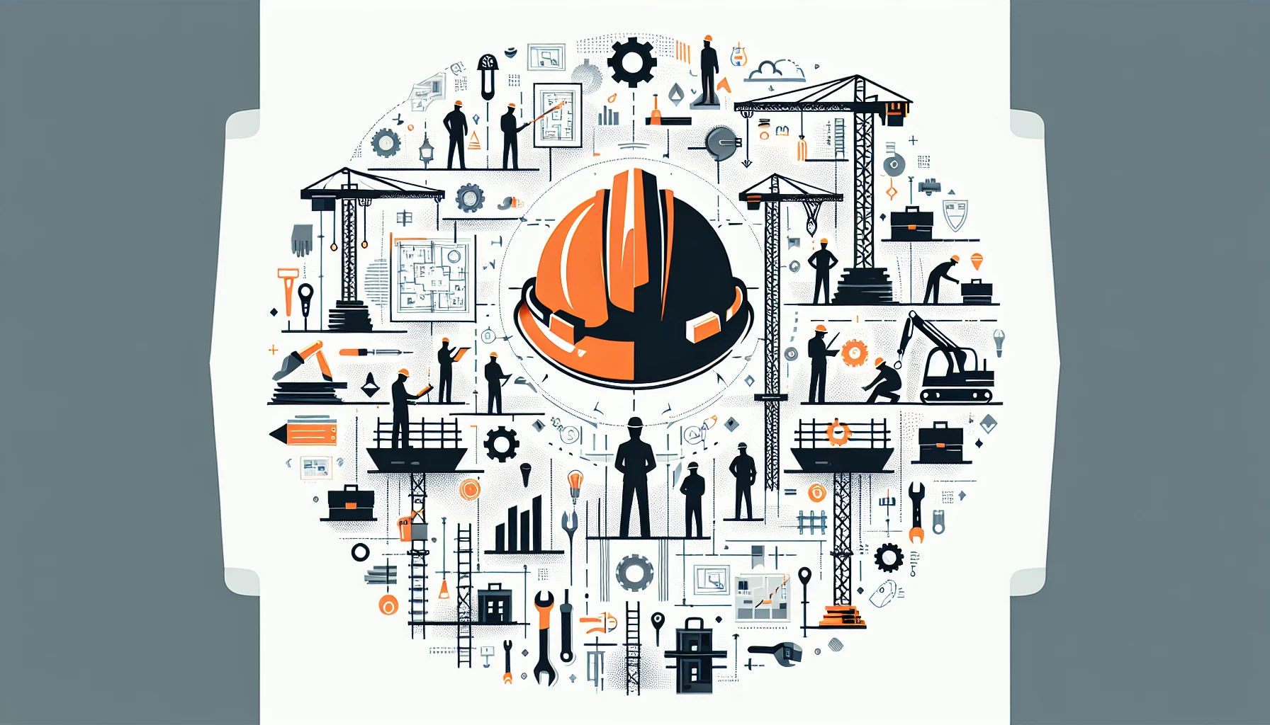 Building and construction management illustration with workers and tools