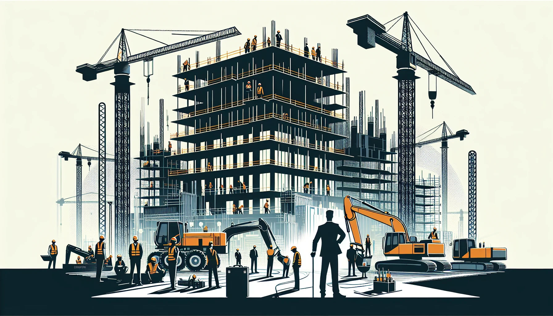 Building and construction management scene with supervisor and workers