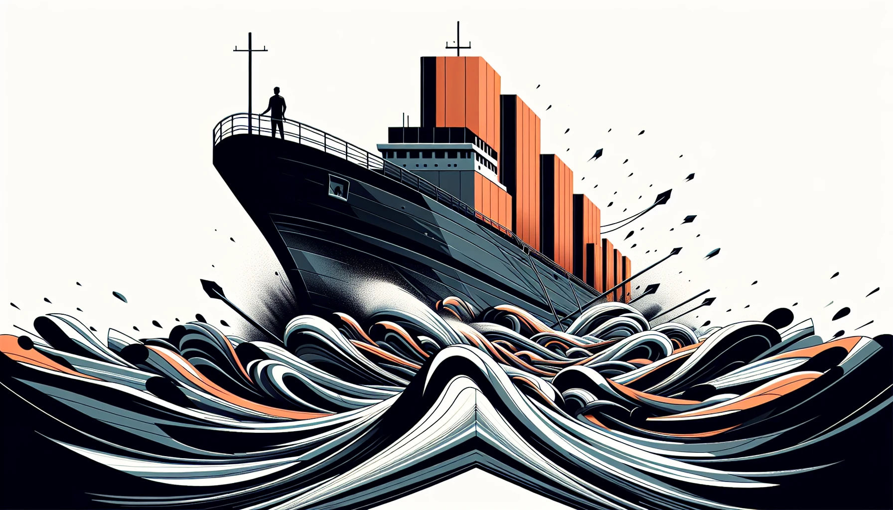 Commercial management in construction with a ship navigating through a storm