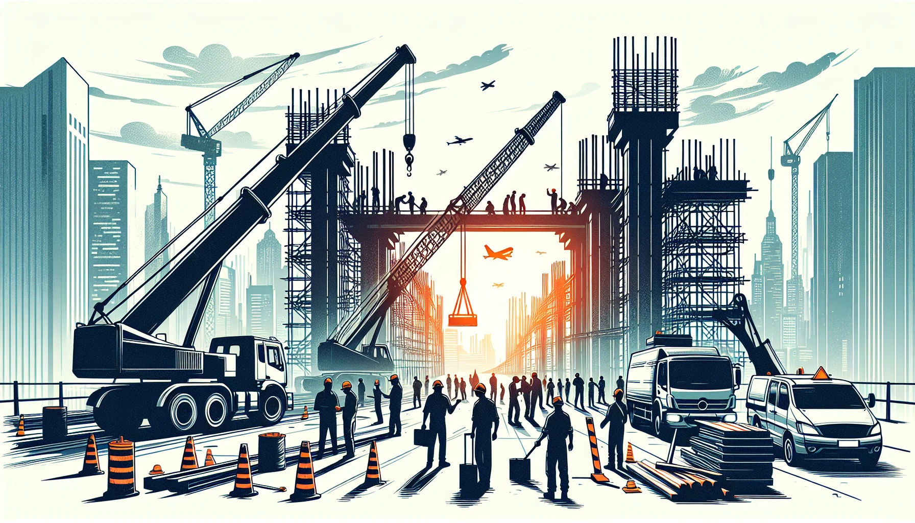 Construction engineering and project management at a bustling site