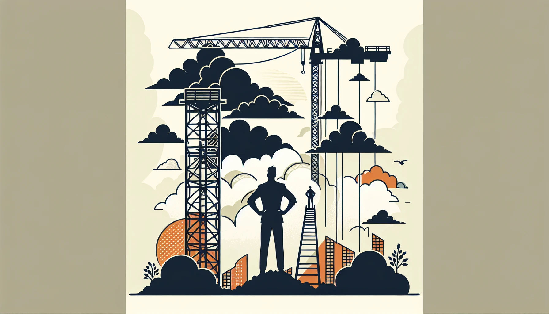 Construction engineering and project management concept with silhouette and crane