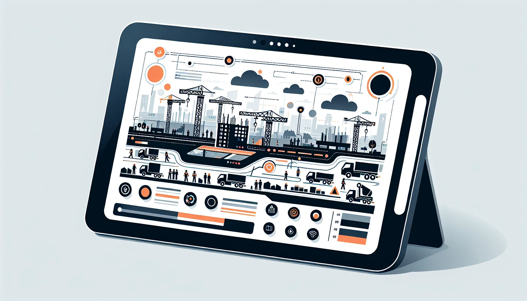 Construction site management system interface on a tablet
