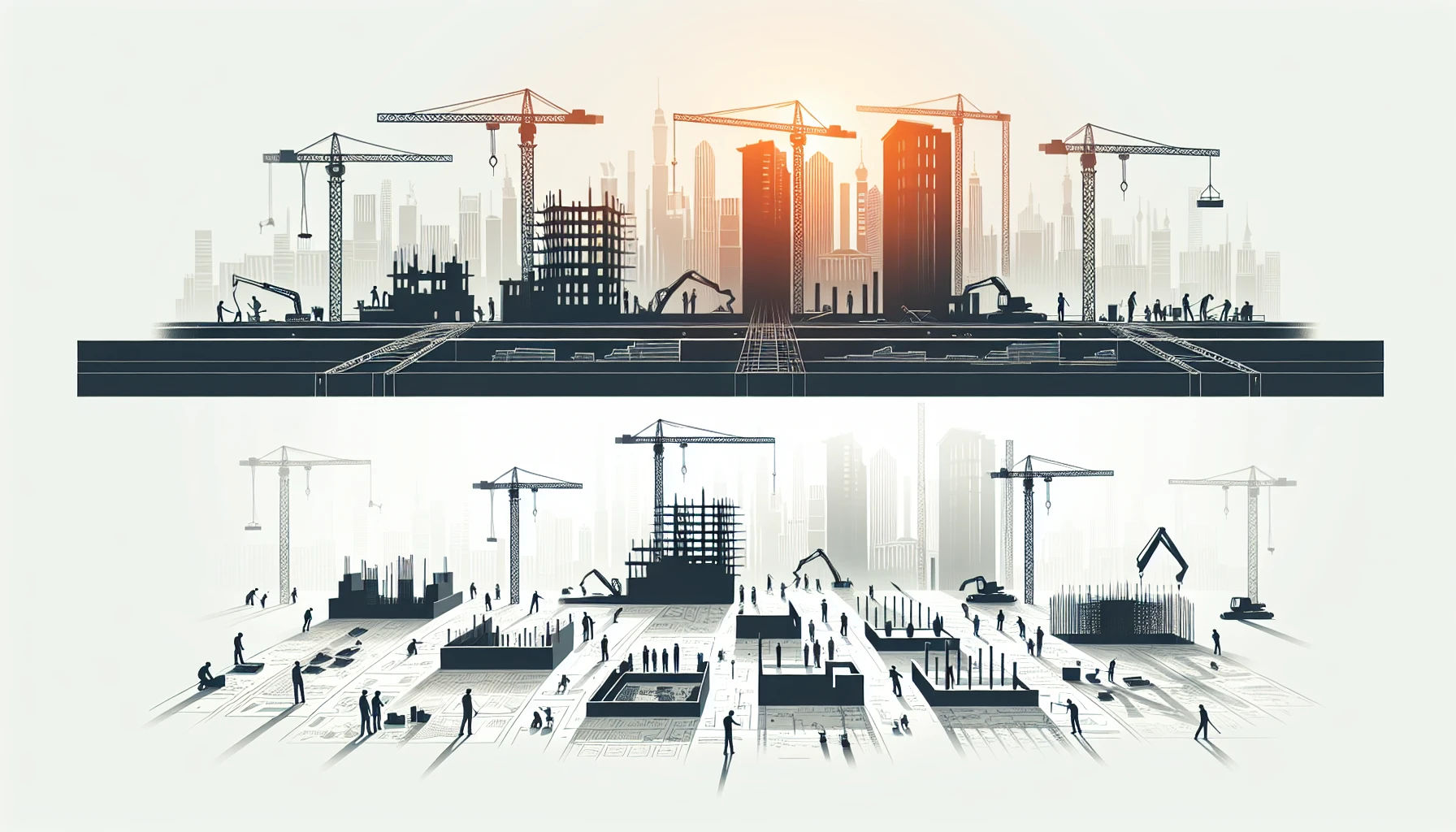 Project management stages in construction industry illustration