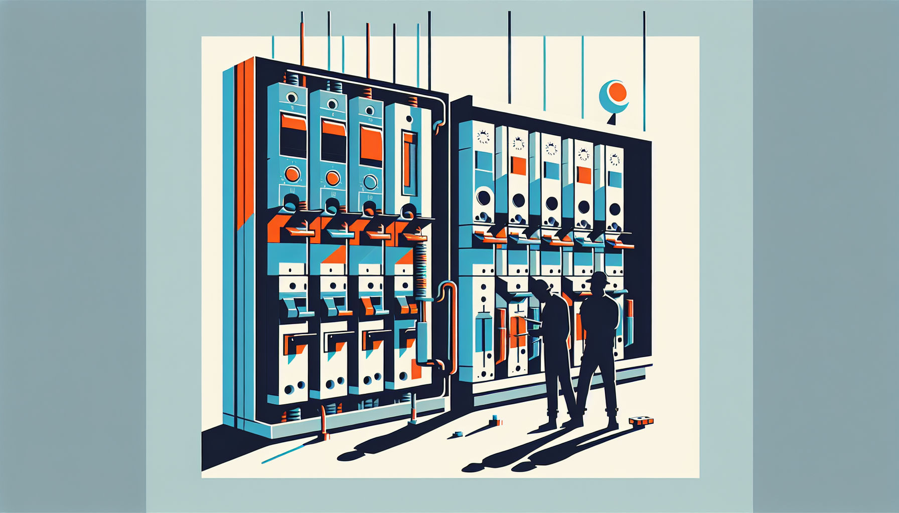Illustration of circuit breakers in an electrical panel for a circuit breaker sizing guide