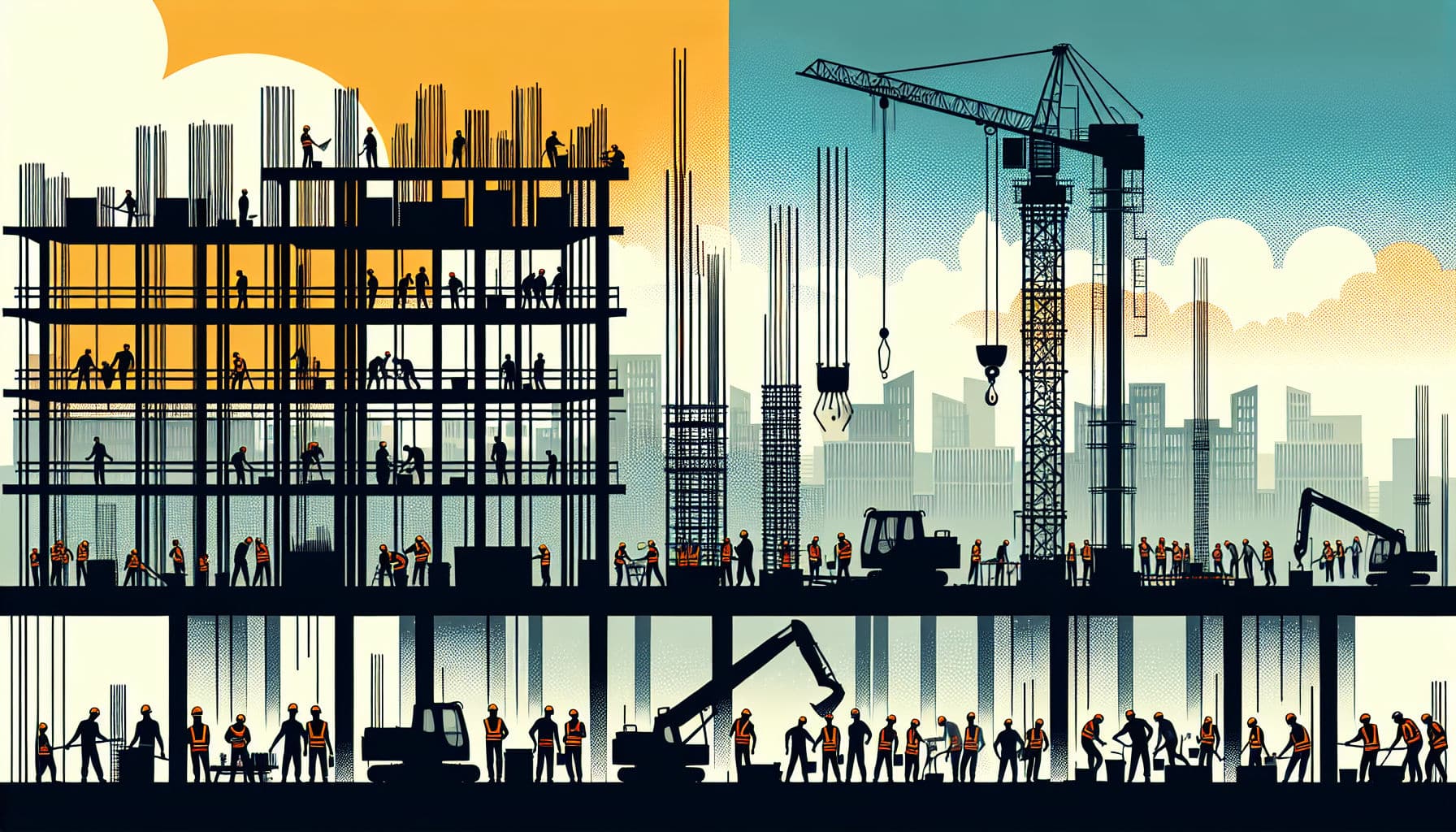 Illustration of a commercial construction site following construction site rules example