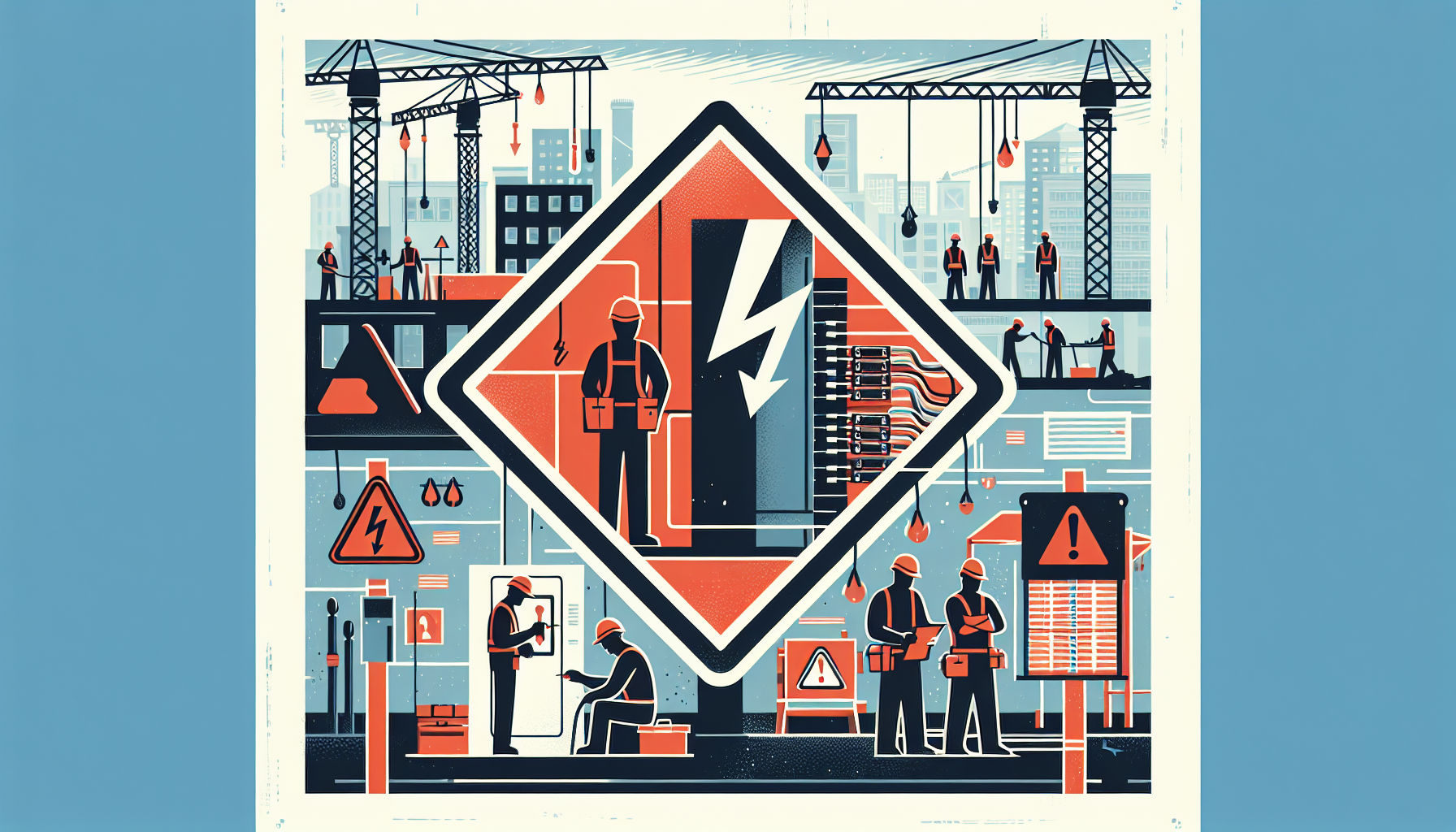 Vector illustration of a construction site following osha 1926 electrical safety guidelines