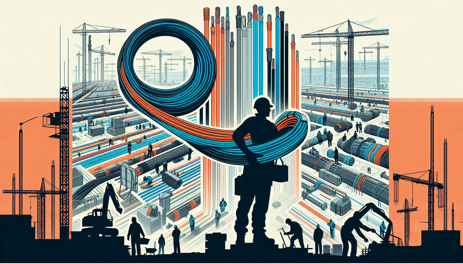 Illustration of electrical contractors at a construction site for wire gauge selection guide