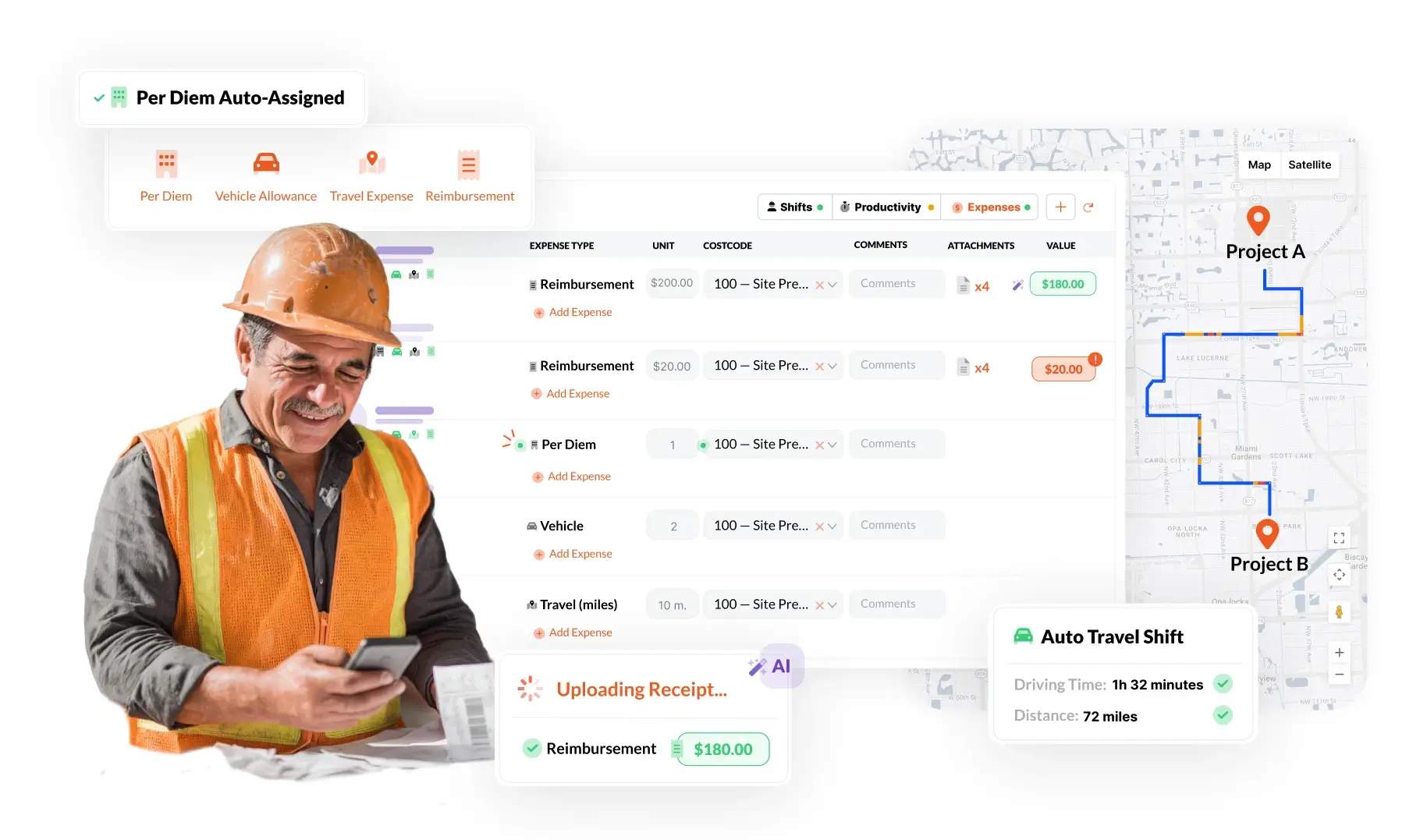Construction worker easily records his expenses using the SmartBarrel software.