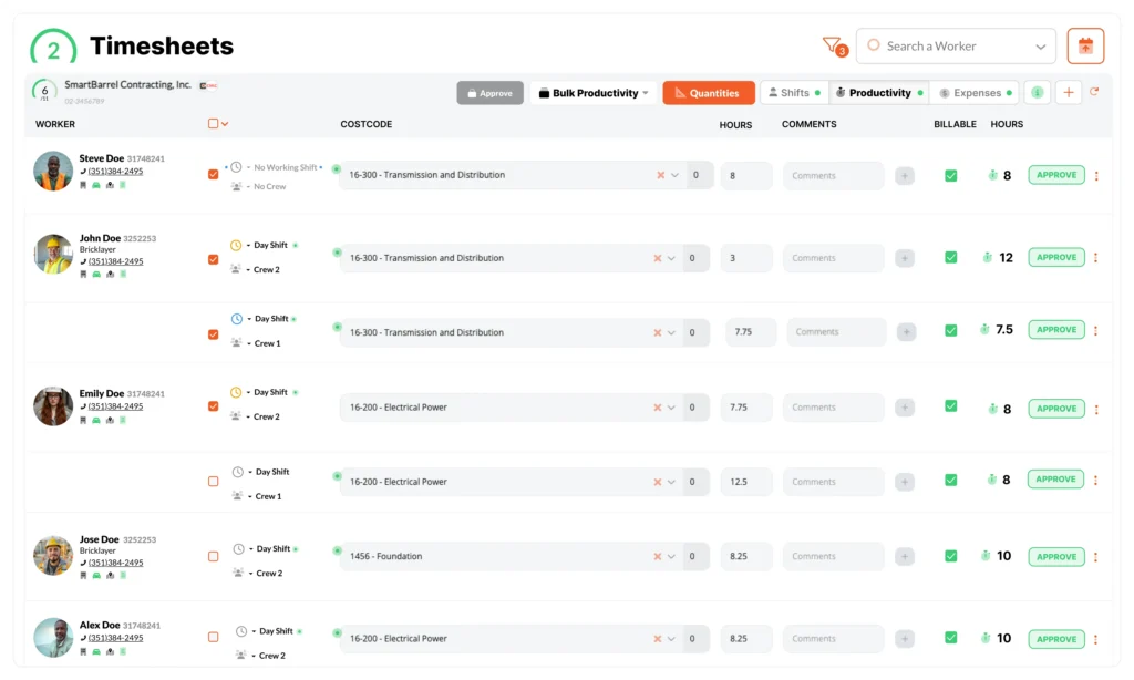 Productivity Timesheet Dashboard