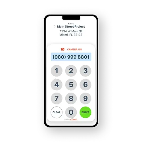 Cell phone displaying the timesheet app kiosk mode is best used for small construction crews.