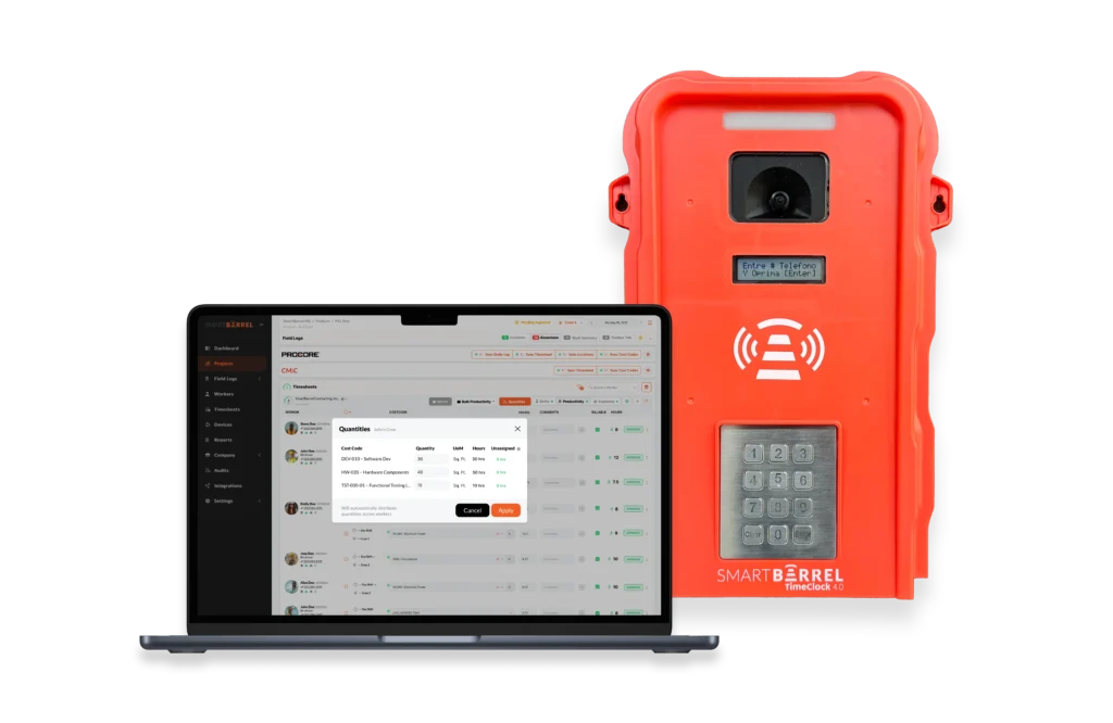 SmartBarrel Portable Time Clock Device with Production Tracking Dashboard