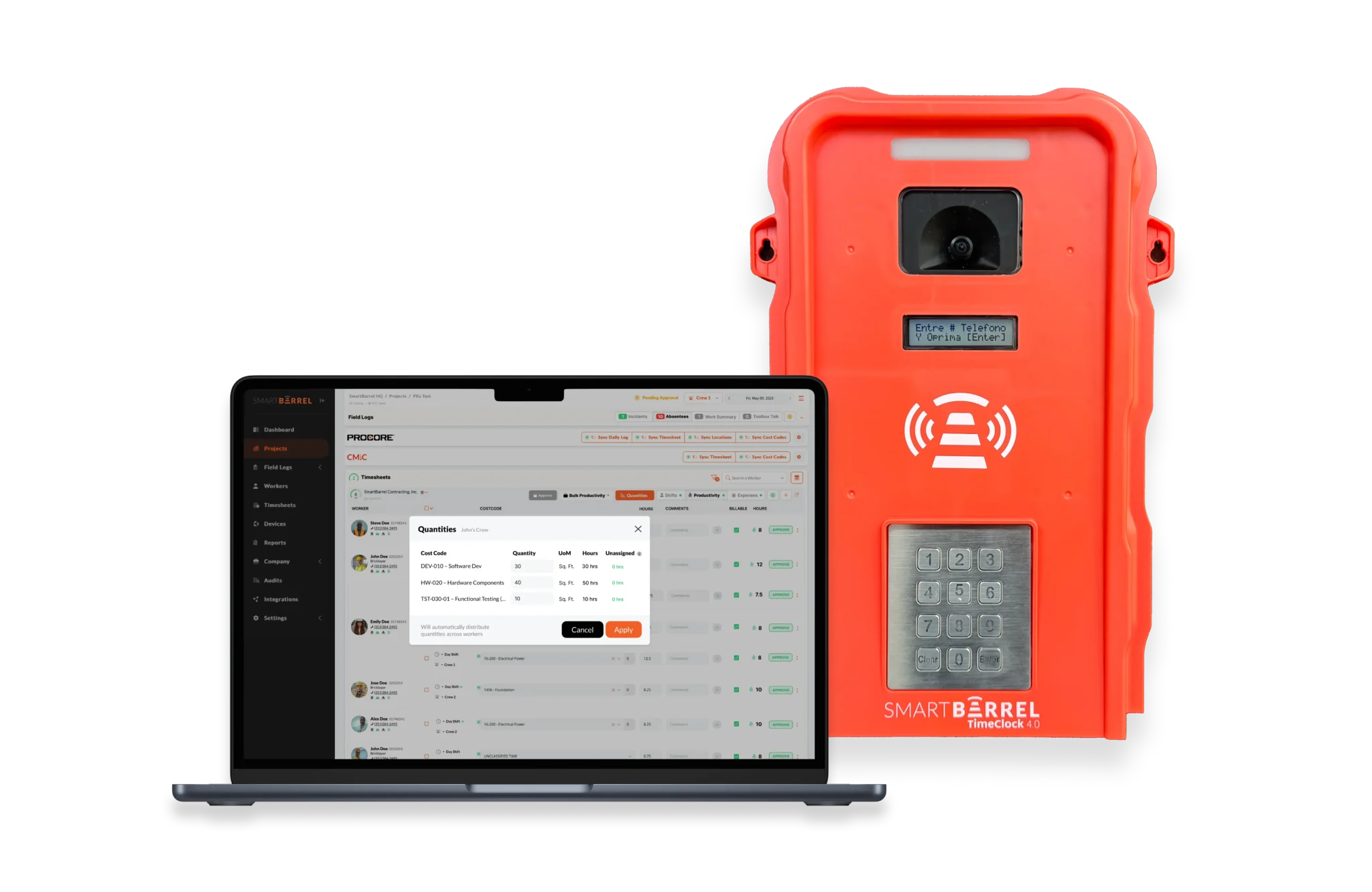 SmartBarrel Portable Time Clock Device with Production Tracking Dashboard