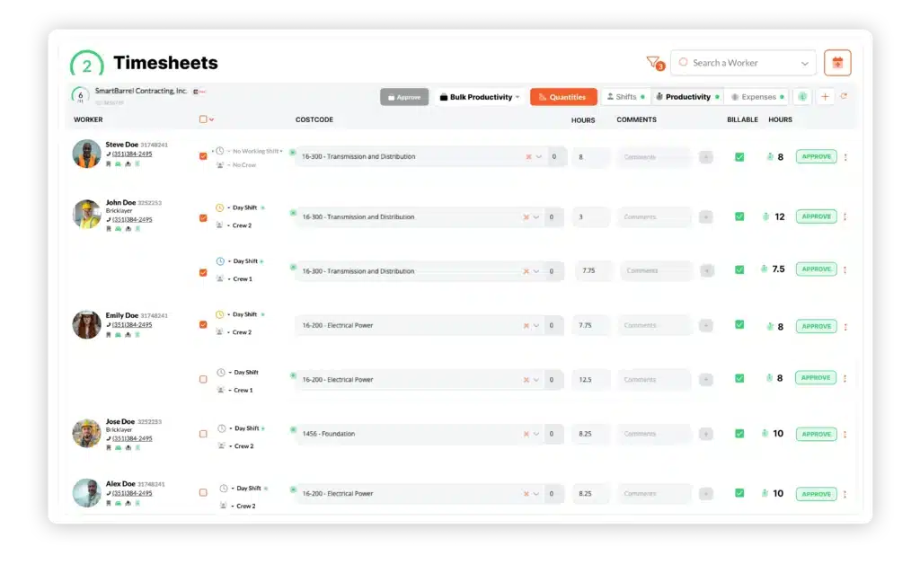 timesheet with shadow