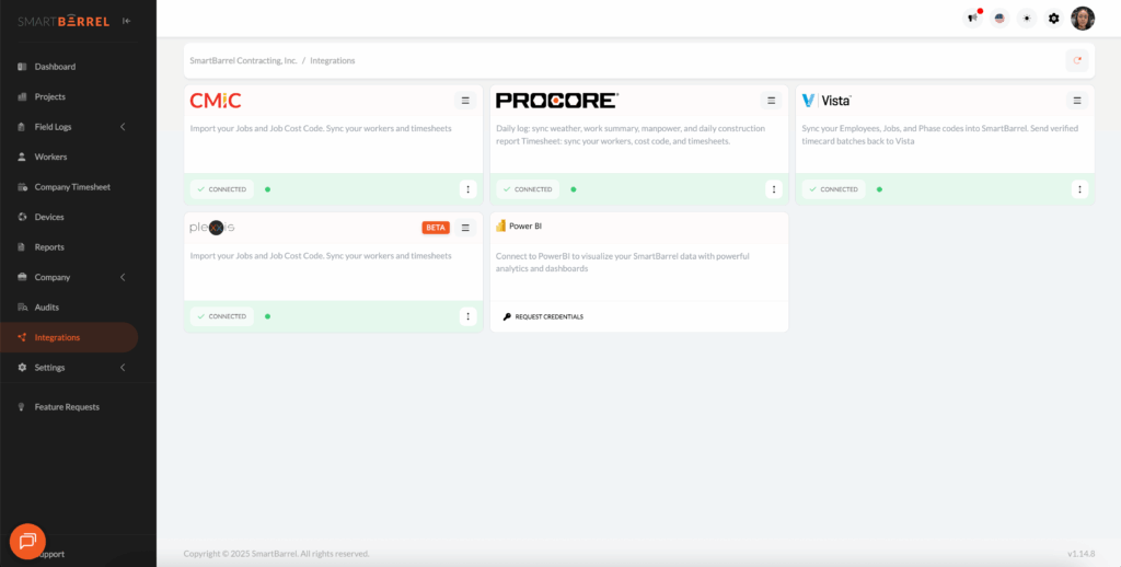 Integrations Page SmartBarrel