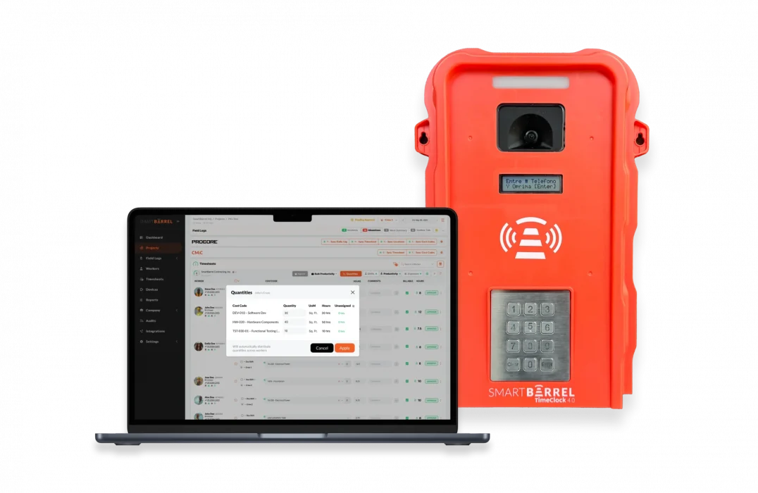 SmartBarrel Portable Time Clock Device with Production Tracking Dashboard