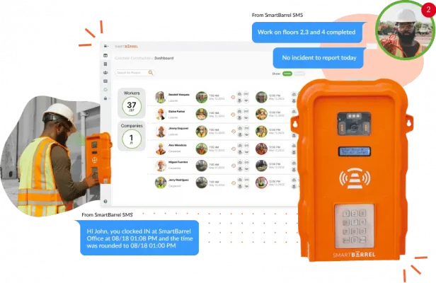A display showcasing the time tracking software's capabilities for sending unique worker SMS messages at scale.